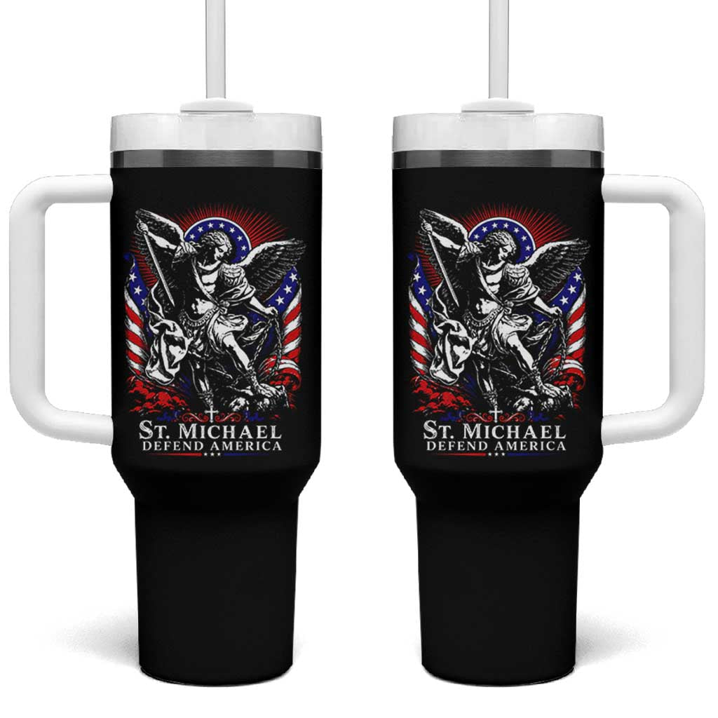 St Michael Defend America Archangel Graphic Tumbler With Handle Christian Faith Patriotic