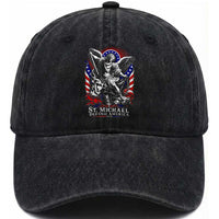 St Michael Defend America Archangel Graphic Washed Cotton Baseball Cap Christian Faith Patriotic