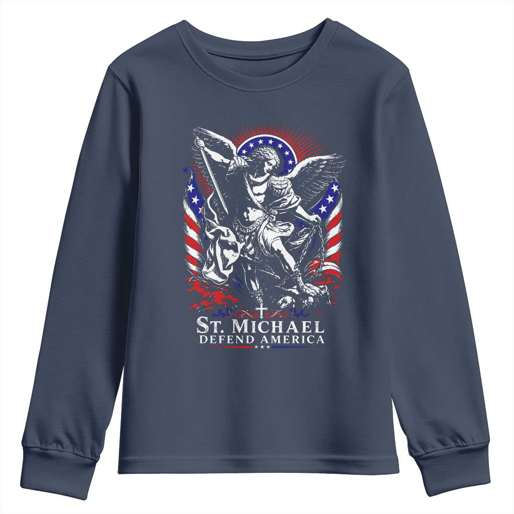 St Michael Defend America Archangel Graphic Youth Sweatshirt Christian Faith Patriotic