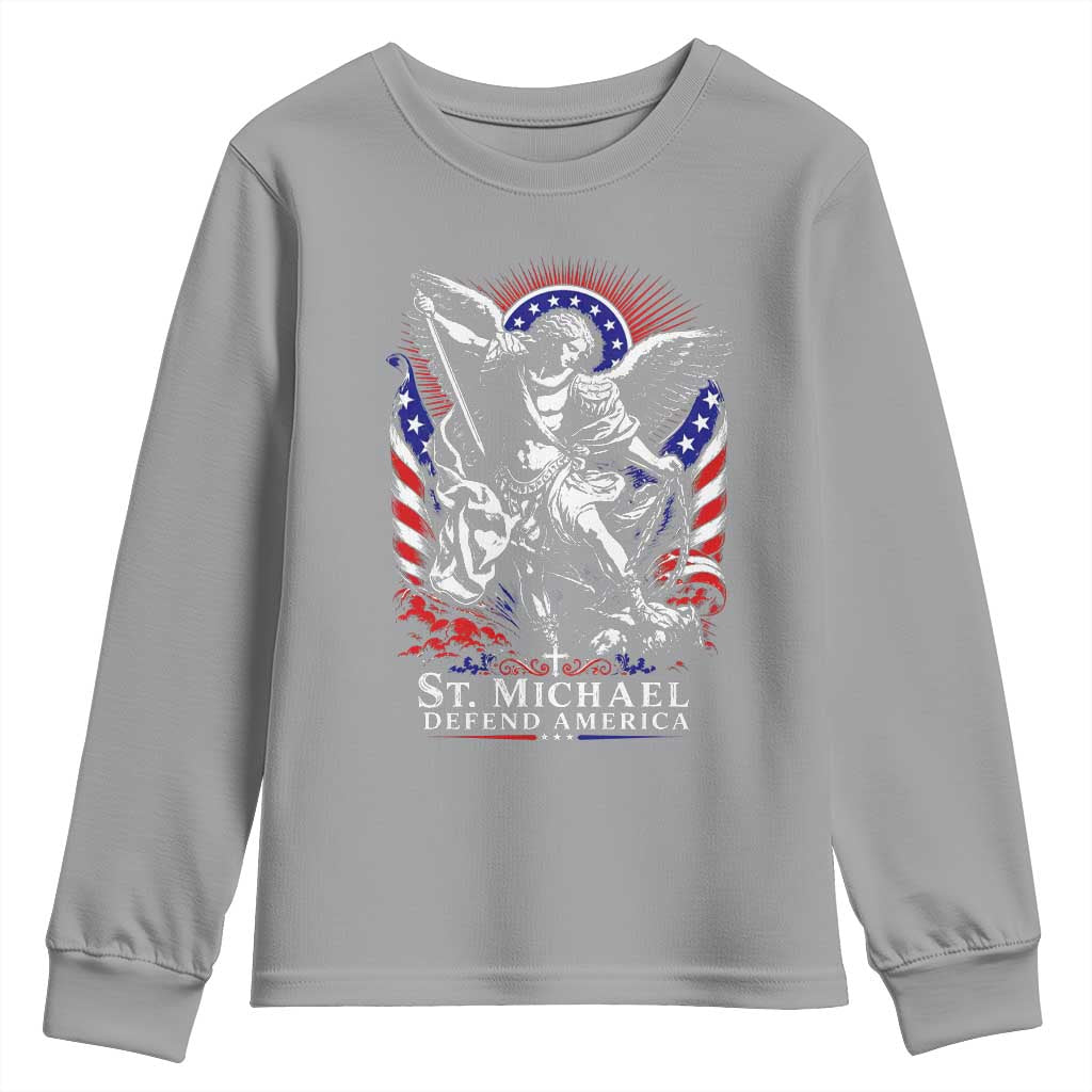 St Michael Defend America Archangel Graphic Youth Sweatshirt Christian Faith Patriotic