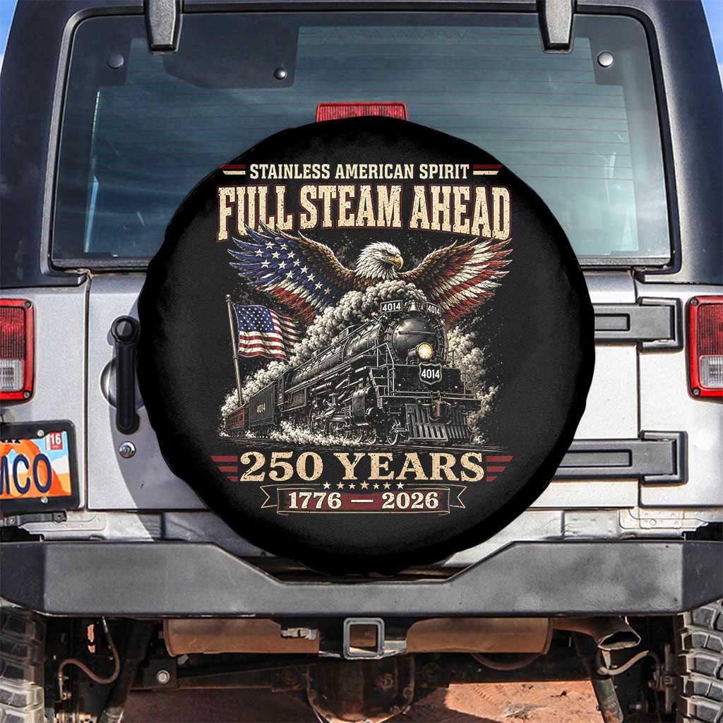 Full Steam Ahead Patriotic Bald Eagle Spare Tire Cover Vintage Stainless American Spirit Steam Locomotive Heritage