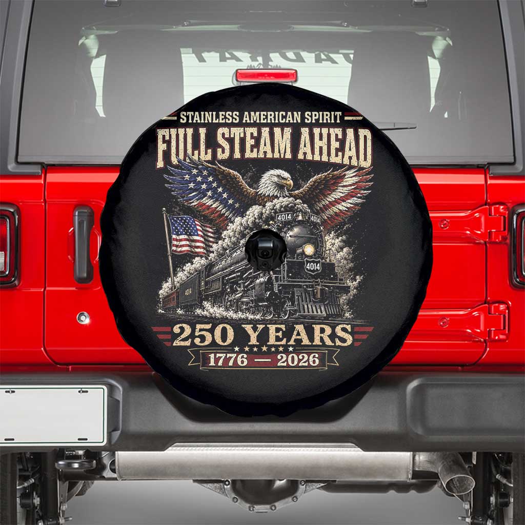 Full Steam Ahead Patriotic Bald Eagle Spare Tire Cover Vintage Stainless American Spirit Steam Locomotive Heritage