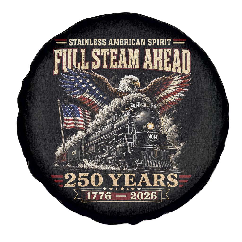 Full Steam Ahead Patriotic Bald Eagle Spare Tire Cover Vintage Stainless American Spirit Steam Locomotive Heritage