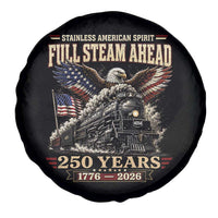 Full Steam Ahead Patriotic Bald Eagle Spare Tire Cover Vintage Stainless American Spirit Steam Locomotive Heritage