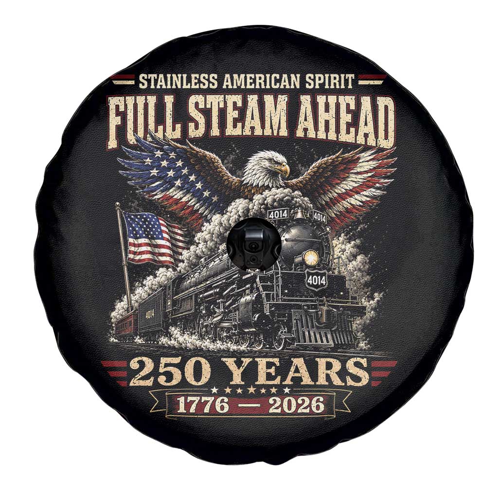 Full Steam Ahead Patriotic Bald Eagle Spare Tire Cover Vintage Stainless American Spirit Steam Locomotive Heritage