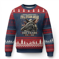 Full Steam Ahead Patriotic Bald Eagle Ugly Christmas Sweater Vintage Stainless American Spirit Steam Locomotive Heritage