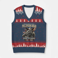 Full Steam Ahead Patriotic Bald Eagle V-Neck Knit Sweater Vest Vintage Stainless American Spirit Steam Locomotive Heritage