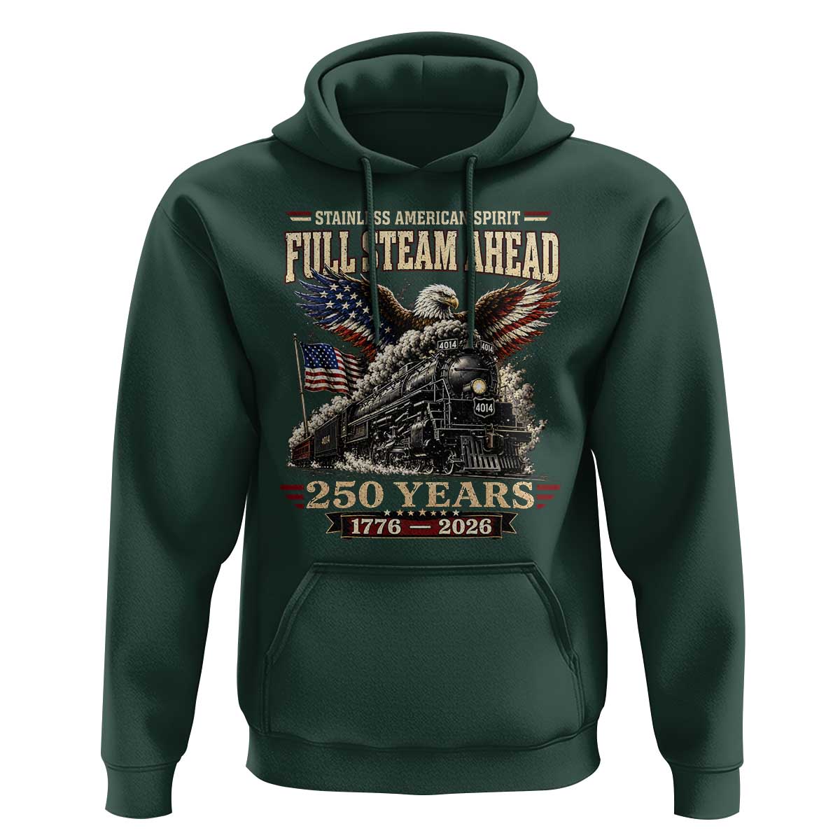 Full Steam Ahead Patriotic Bald Eagle Hoodie Vintage Stainless American Spirit Steam Locomotive Heritage
