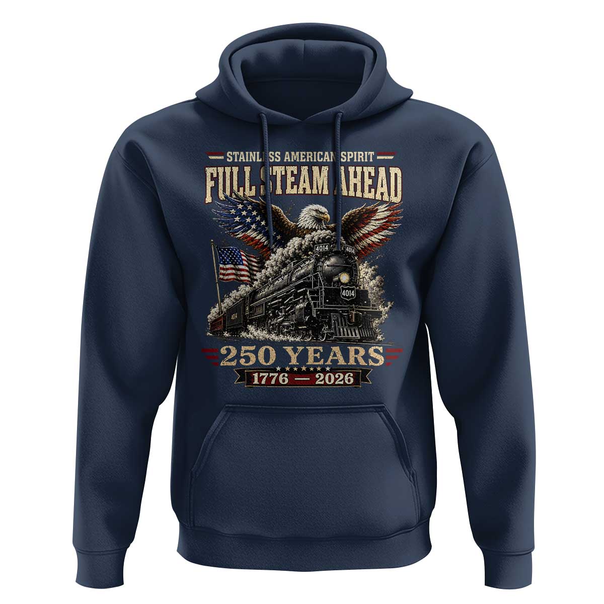 Full Steam Ahead Patriotic Bald Eagle Hoodie Vintage Stainless American Spirit Steam Locomotive Heritage