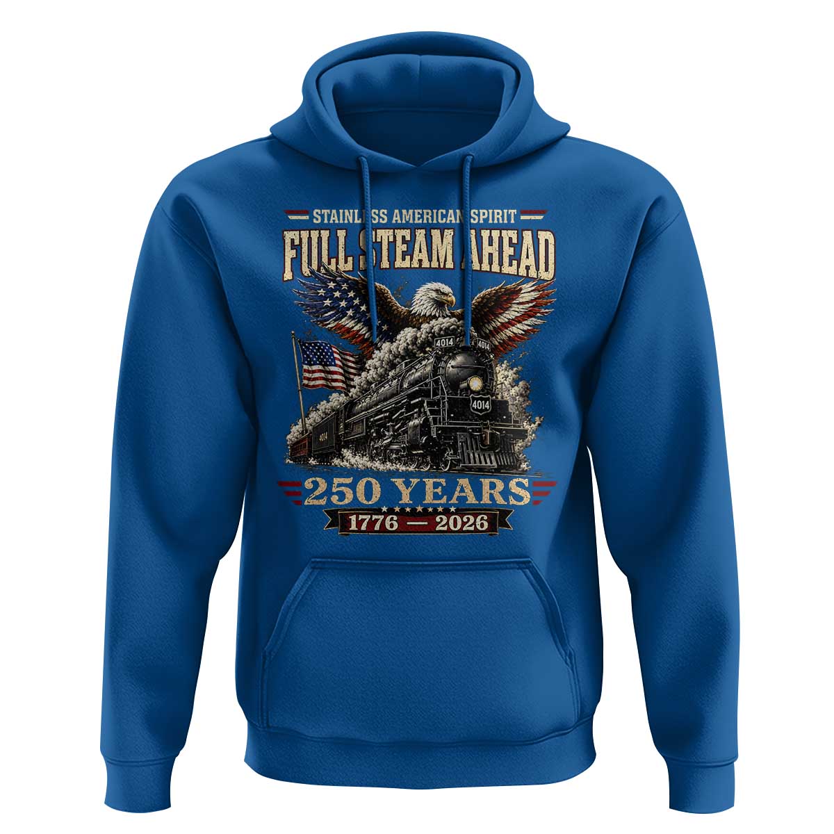 Full Steam Ahead Patriotic Bald Eagle Hoodie Vintage Stainless American Spirit Steam Locomotive Heritage