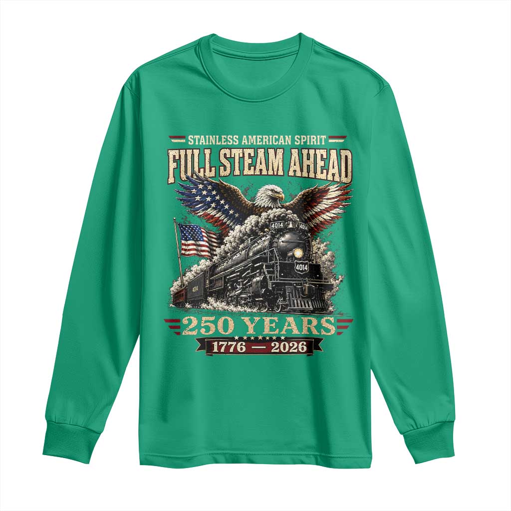 Full Steam Ahead Patriotic Bald Eagle Long Sleeve Shirt Vintage Stainless American Spirit Steam Locomotive Heritage