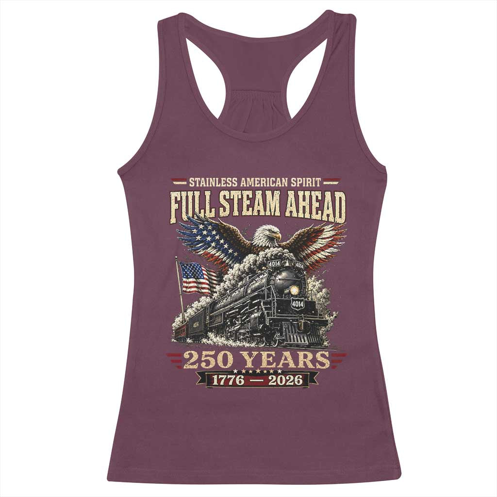 Full Steam Ahead Patriotic Bald Eagle Racerback Tank Top Vintage Stainless American Spirit Steam Locomotive Heritage