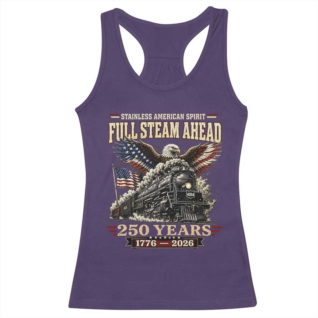 Full Steam Ahead Patriotic Bald Eagle Racerback Tank Top Vintage Stainless American Spirit Steam Locomotive Heritage