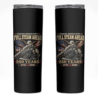 Full Steam Ahead Patriotic Bald Eagle Skinny Tumbler Vintage Stainless American Spirit Steam Locomotive Heritage