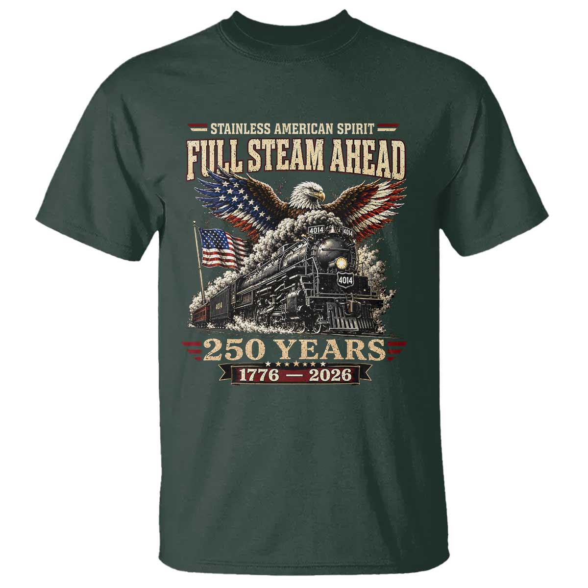 Full Steam Ahead Patriotic Bald Eagle T Shirt Vintage Stainless American Spirit Steam Locomotive Heritage