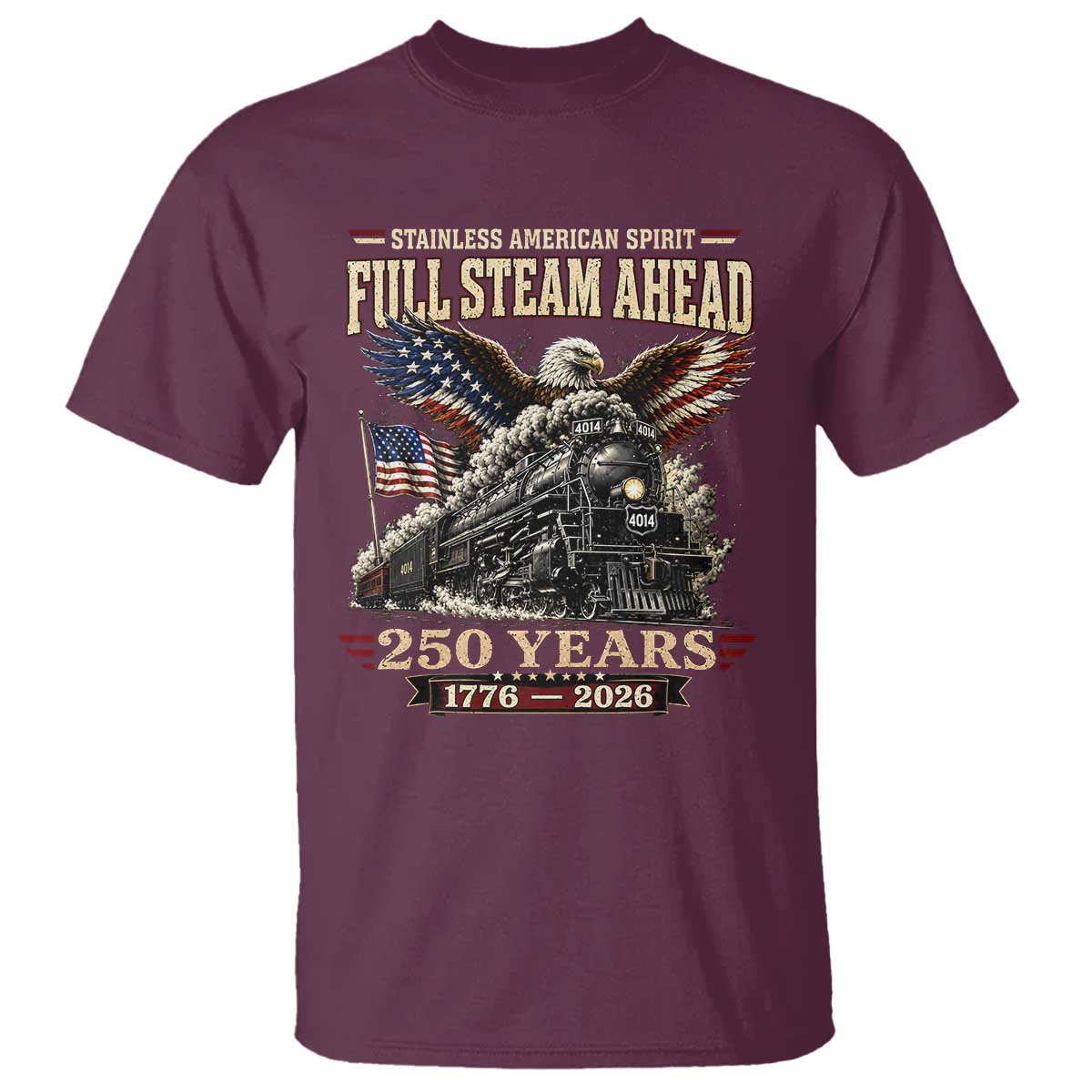 Full Steam Ahead Patriotic Bald Eagle T Shirt Vintage Stainless American Spirit Steam Locomotive Heritage