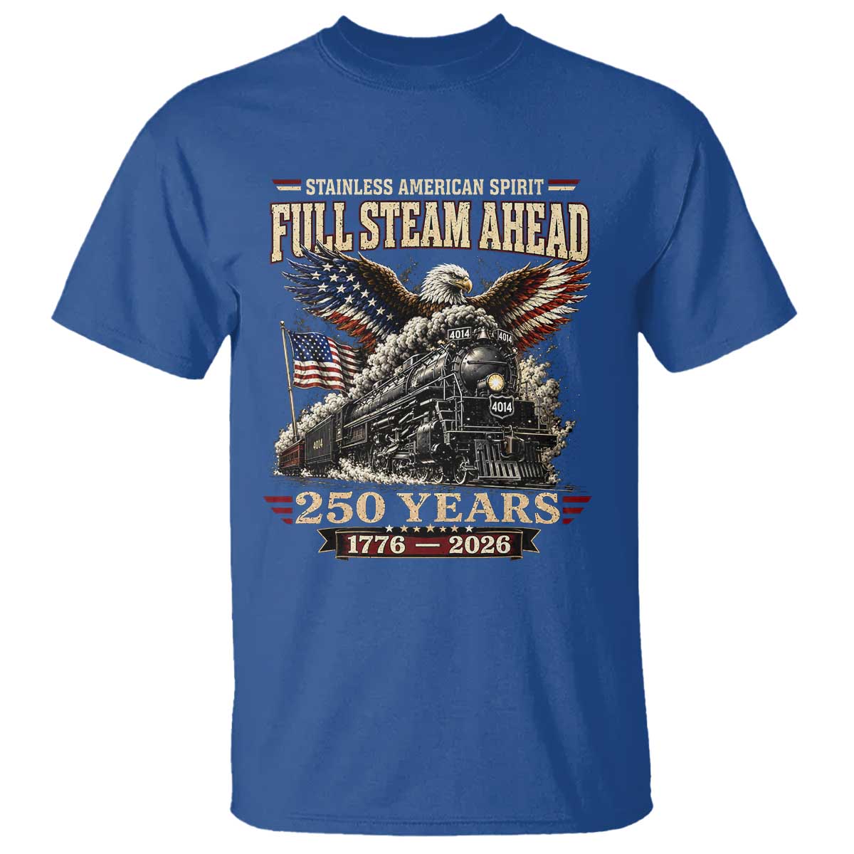Full Steam Ahead Patriotic Bald Eagle T Shirt Vintage Stainless American Spirit Steam Locomotive Heritage