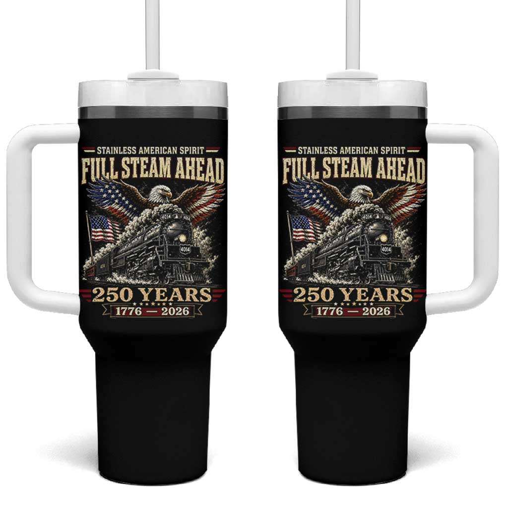 Full Steam Ahead Patriotic Bald Eagle Tumbler With Handle Vintage Stainless American Spirit Steam Locomotive Heritage