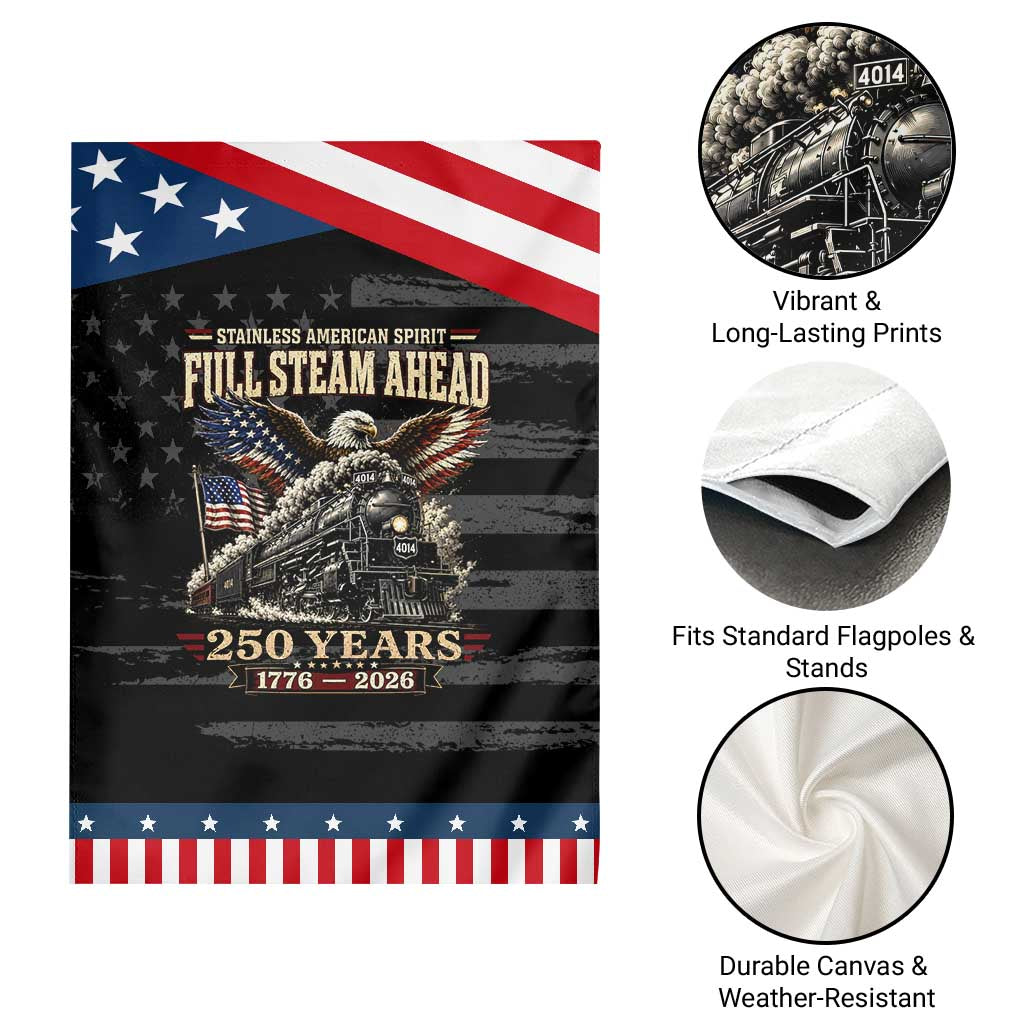 Full Steam Ahead Bald Eagle Patriotic Garden Flag Vintage Stainless American Spirit Steam Locomotive Heritage
