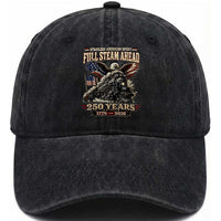 Full Steam Ahead Patriotic Bald Eagle Washed Cotton Baseball Cap Vintage Stainless American Spirit Steam Locomotive Heritage