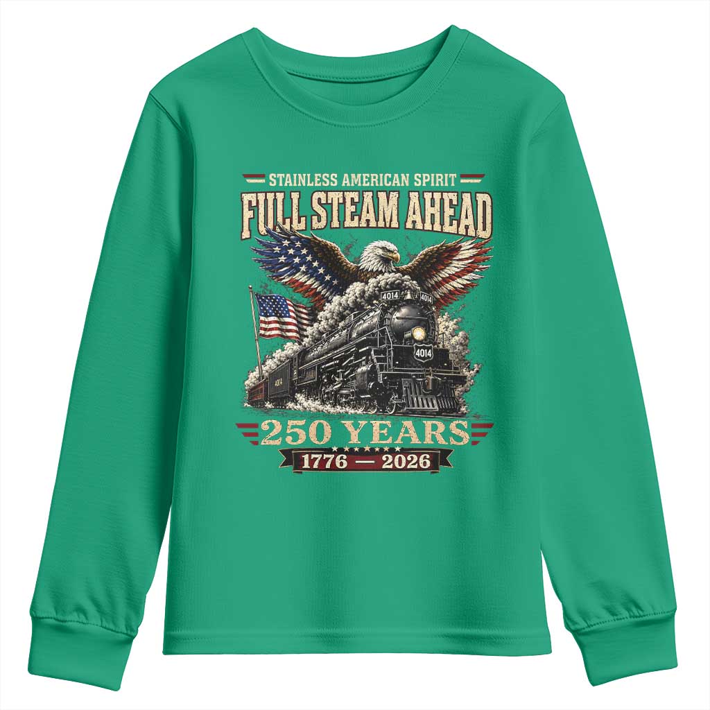Full Steam Ahead Patriotic Bald Eagle Youth Sweatshirt Vintage Stainless American Spirit Steam Locomotive Heritage