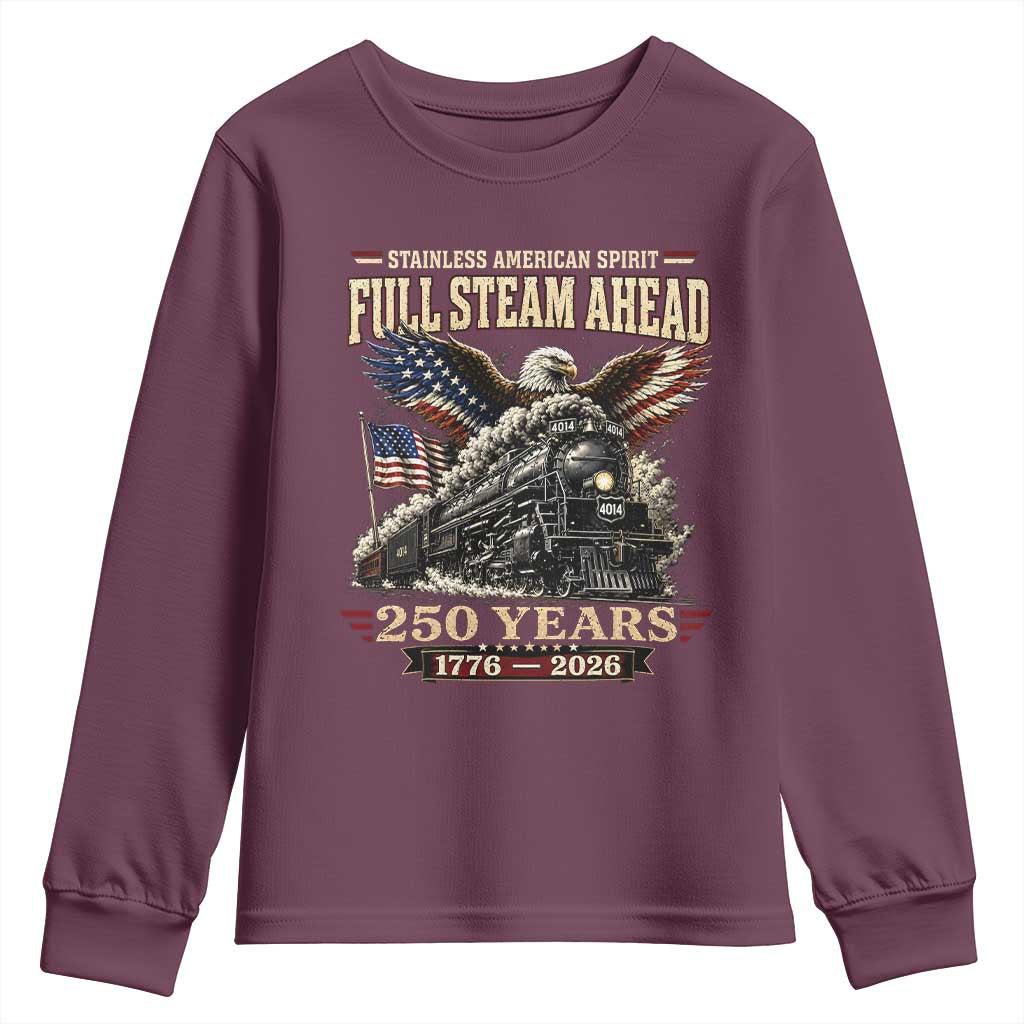 Full Steam Ahead Patriotic Bald Eagle Youth Sweatshirt Vintage Stainless American Spirit Steam Locomotive Heritage