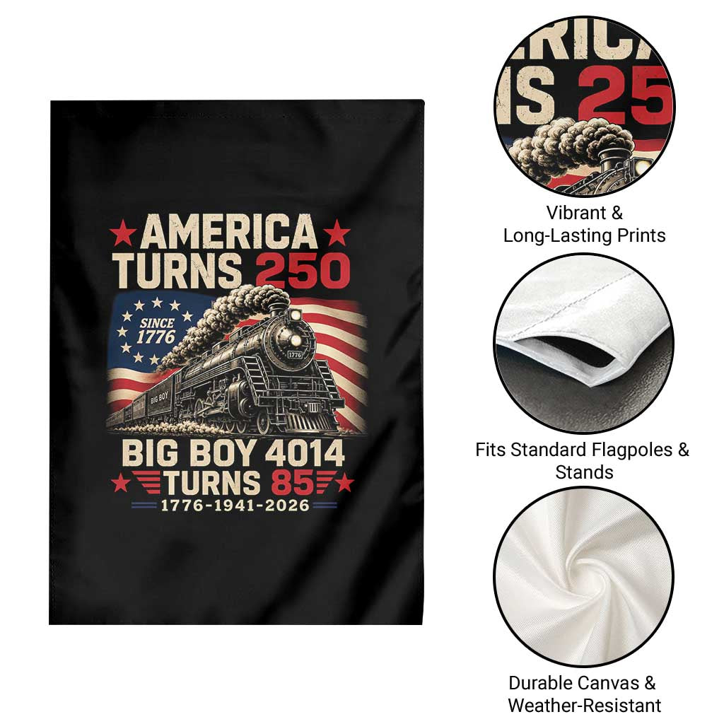 America Turns 250 Steam Locomotive Turns 85 Garden Flag Vintage Railroad Steam Engine 85th USA 250th Anniversary