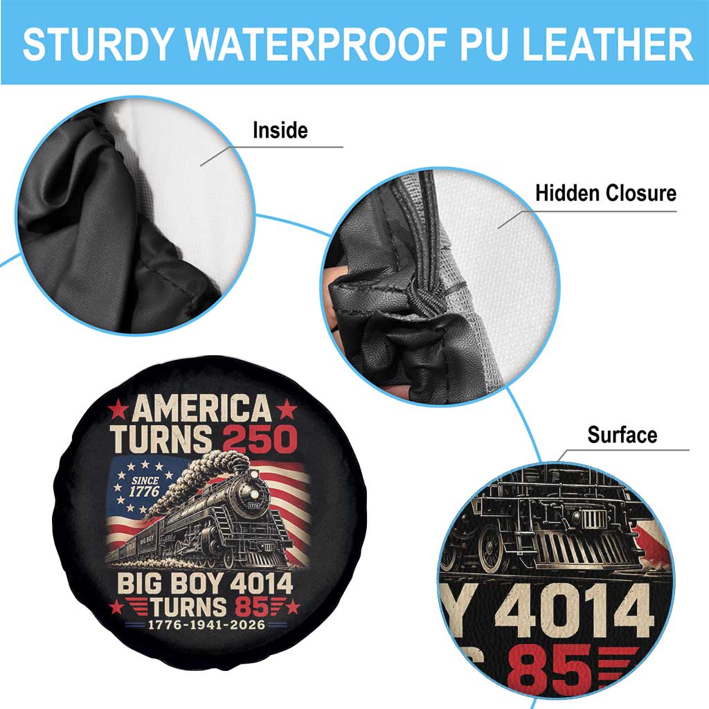 America Turns 250 Steam Locomotive Turns 85 Spare Tire Cover Vintage Railroad Steam Engine 85th USA 250th Anniversary