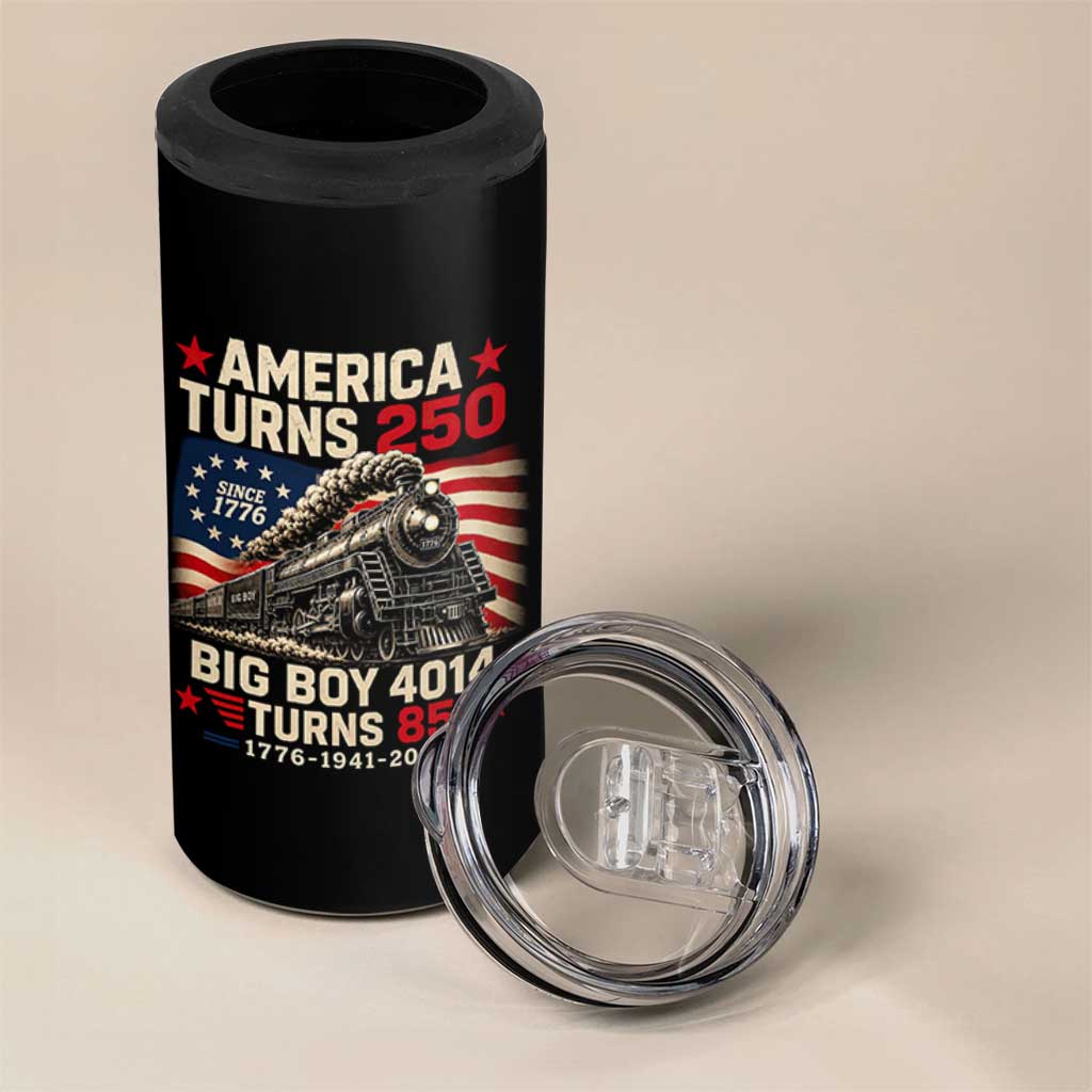 America Turns 250 Steam Locomotive Turns 85 4 in 1 Can Cooler Tumbler Vintage Railroad Steam Engine 85th USA 250th Anniversary