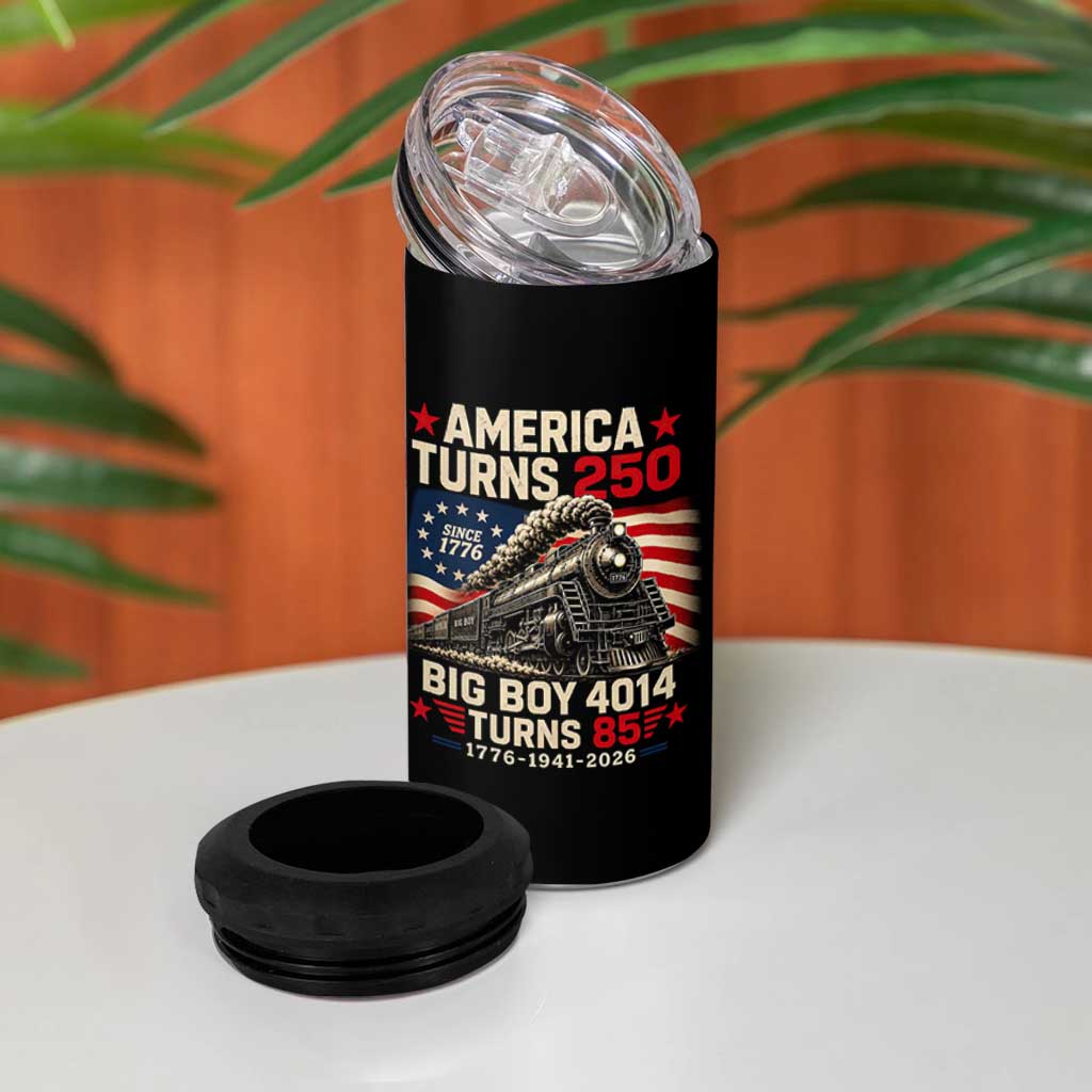 America Turns 250 Steam Locomotive Turns 85 4 in 1 Can Cooler Tumbler Vintage Railroad Steam Engine 85th USA 250th Anniversary