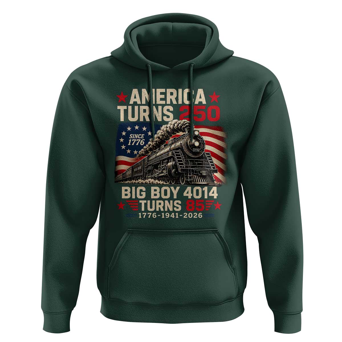 America Turns 250 Steam Locomotive Turns 85 Hoodie Vintage Railroad Steam Engine 85th USA 250th Anniversary