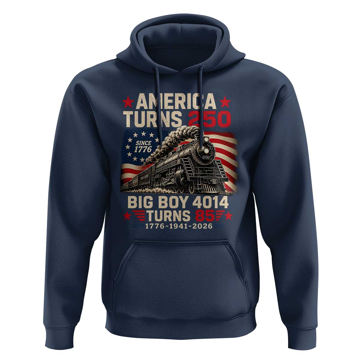 America Turns 250 Steam Locomotive Turns 85 Hoodie Vintage Railroad Steam Engine 85th USA 250th Anniversary
