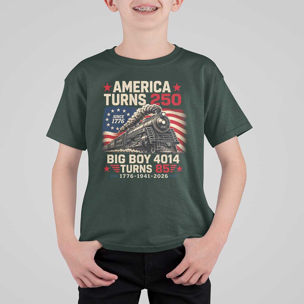 America Turns 250 Steam Locomotive Turns 85 T Shirt For Kid Vintage Railroad Steam Engine 85th USA 250th Anniversary