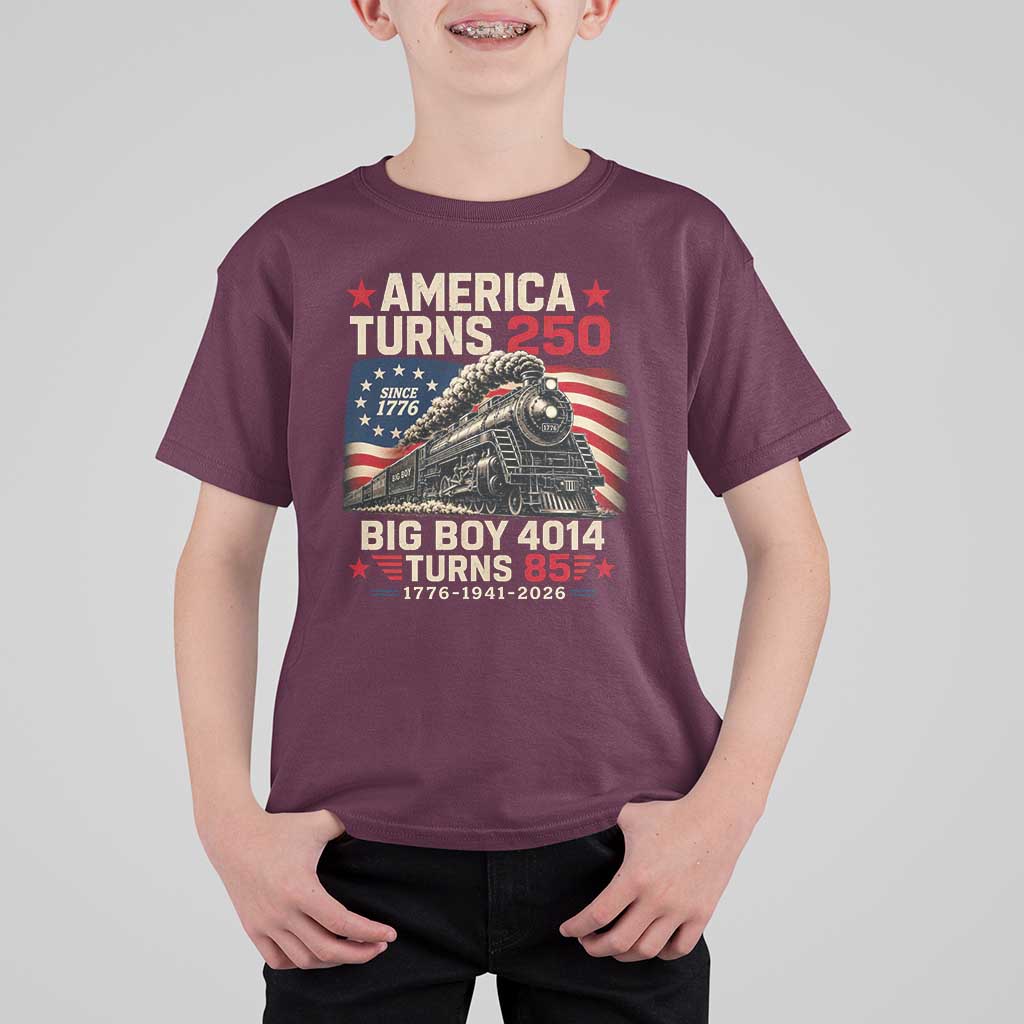 America Turns 250 Steam Locomotive Turns 85 T Shirt For Kid Vintage Railroad Steam Engine 85th USA 250th Anniversary