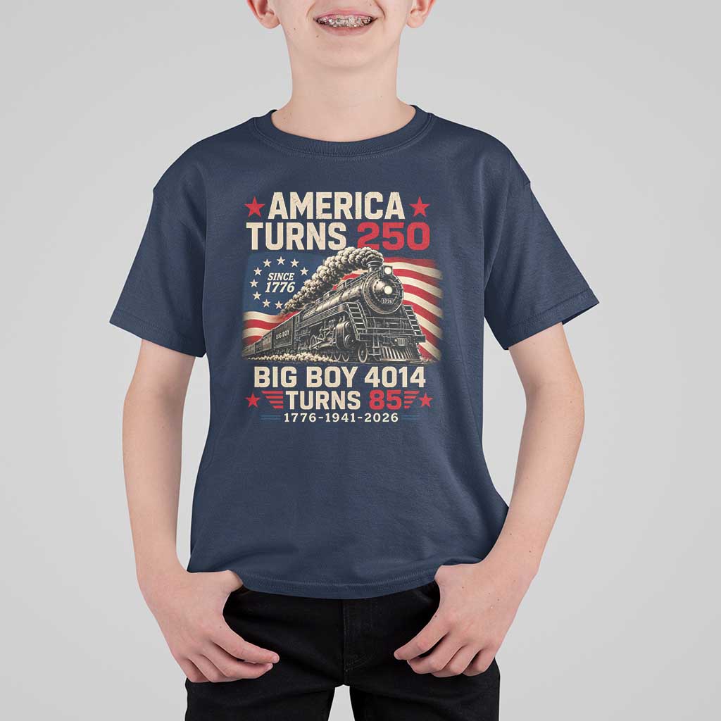 America Turns 250 Steam Locomotive Turns 85 T Shirt For Kid Vintage Railroad Steam Engine 85th USA 250th Anniversary