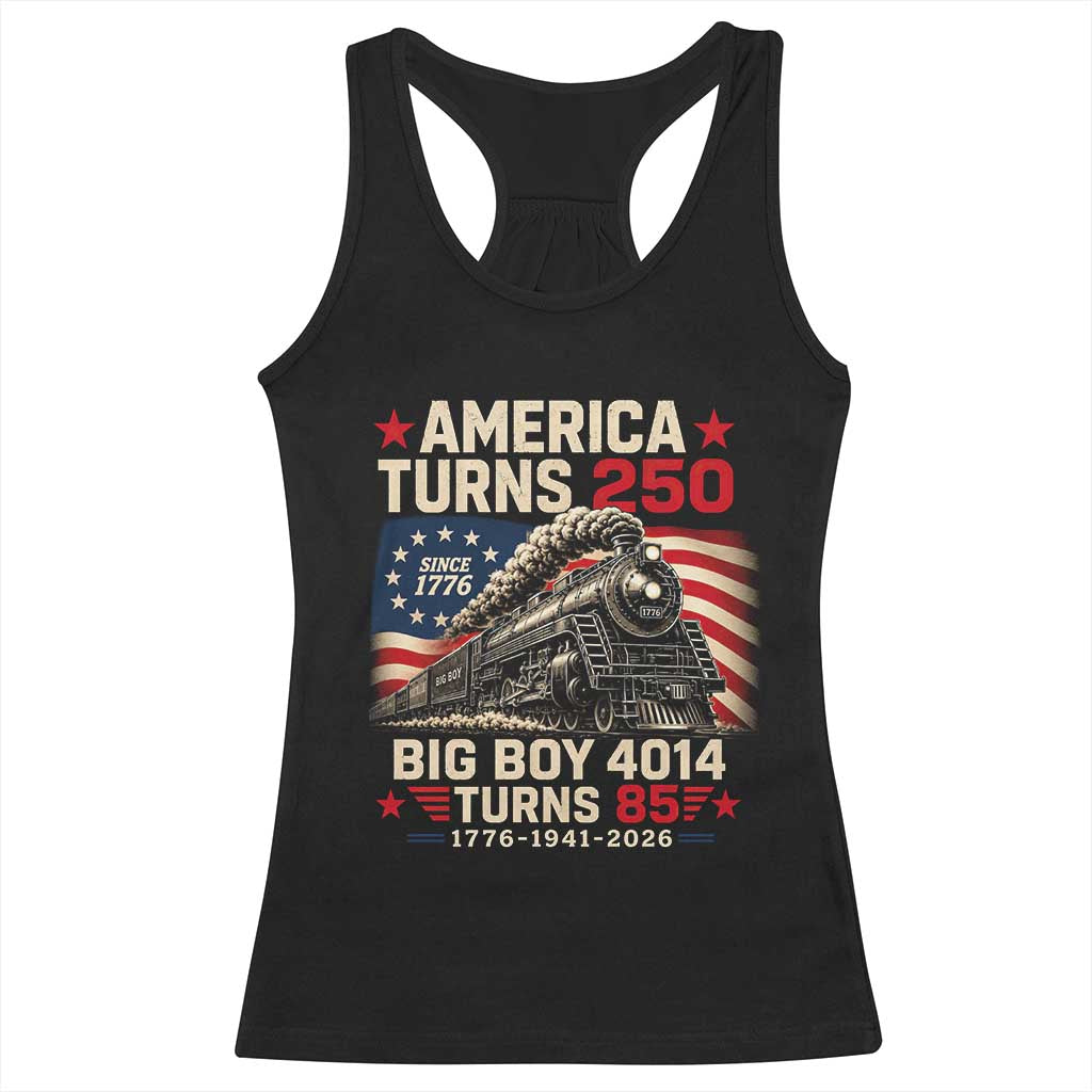 America Turns 250 Steam Locomotive Turns 85 Racerback Tank Top Vintage Railroad Steam Engine 85th USA 250th Anniversary