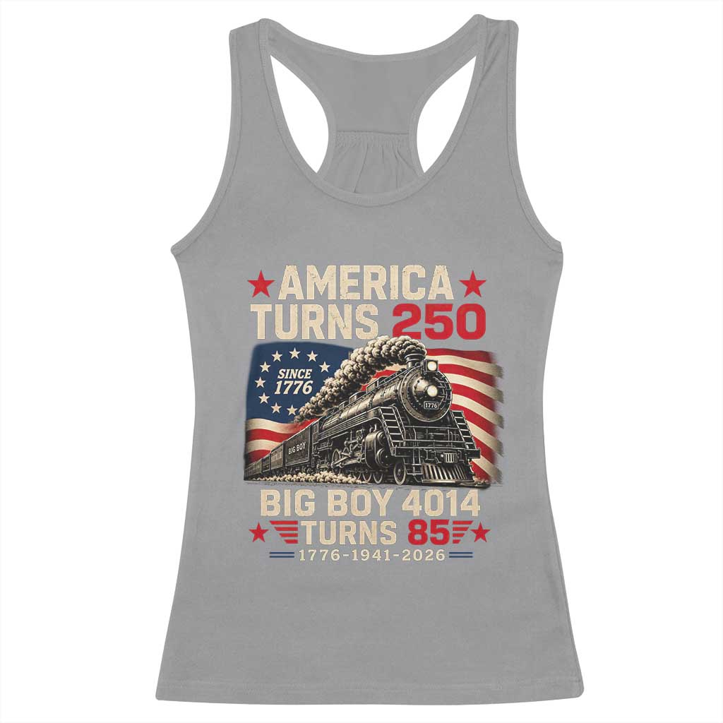 America Turns 250 Steam Locomotive Turns 85 Racerback Tank Top Vintage Railroad Steam Engine 85th USA 250th Anniversary