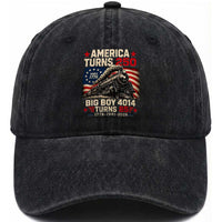America Turns 250 Steam Locomotive Turns 85 Washed Cotton Baseball Cap Vintage Railroad Steam Engine 85th USA 250th Anniversary
