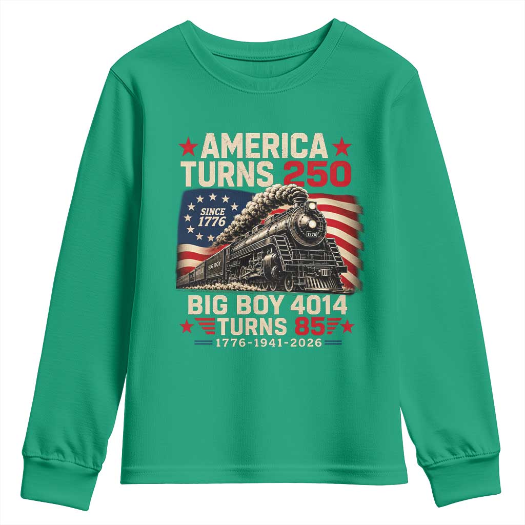 America Turns 250 Steam Locomotive Turns 85 Youth Sweatshirt Vintage Railroad Steam Engine 85th USA 250th Anniversary