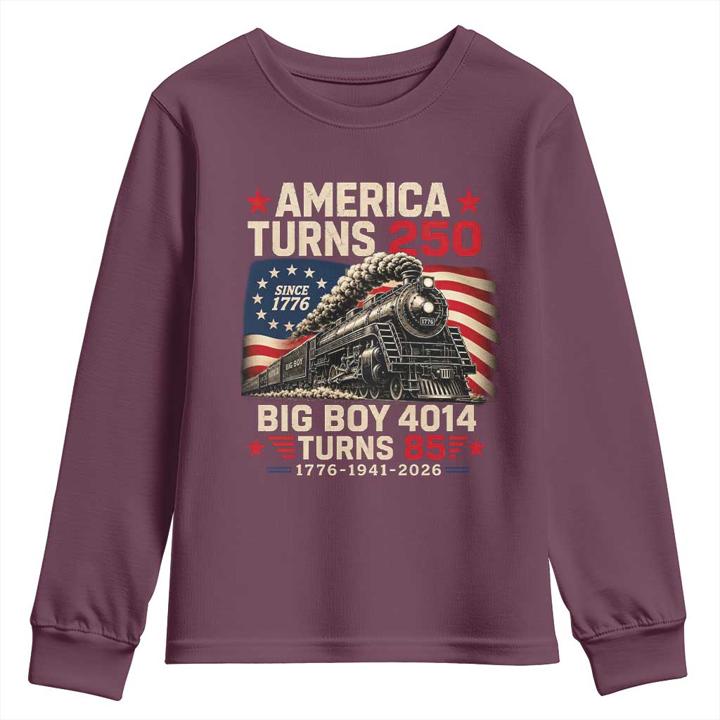 America Turns 250 Steam Locomotive Turns 85 Youth Sweatshirt Vintage Railroad Steam Engine 85th USA 250th Anniversary