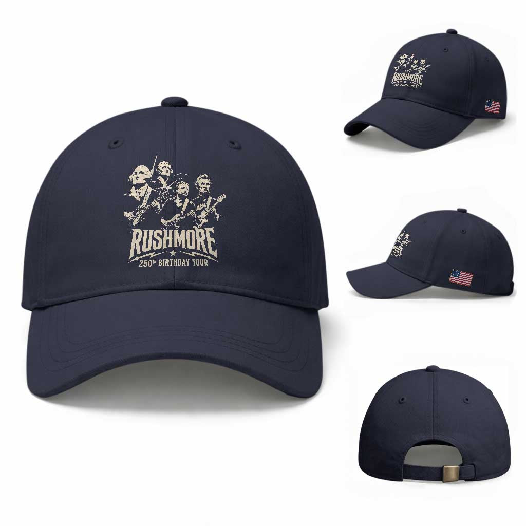 Rushmore 250th Birthday Tour Band Baseball Cap Presidents Rock Concert Historical Collages