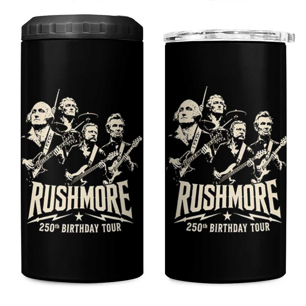 Rushmore 250th Birthday Tour Band 4 in 1 Can Cooler Tumbler Presidents Rock Concert Historical Collages