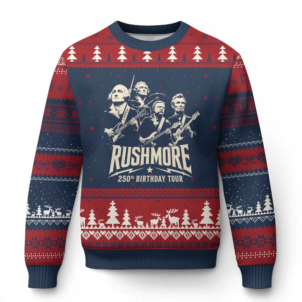 Rushmore 250th Birthday Tour Band Ugly Christmas Sweater Presidents Rock Concert Historical Collages