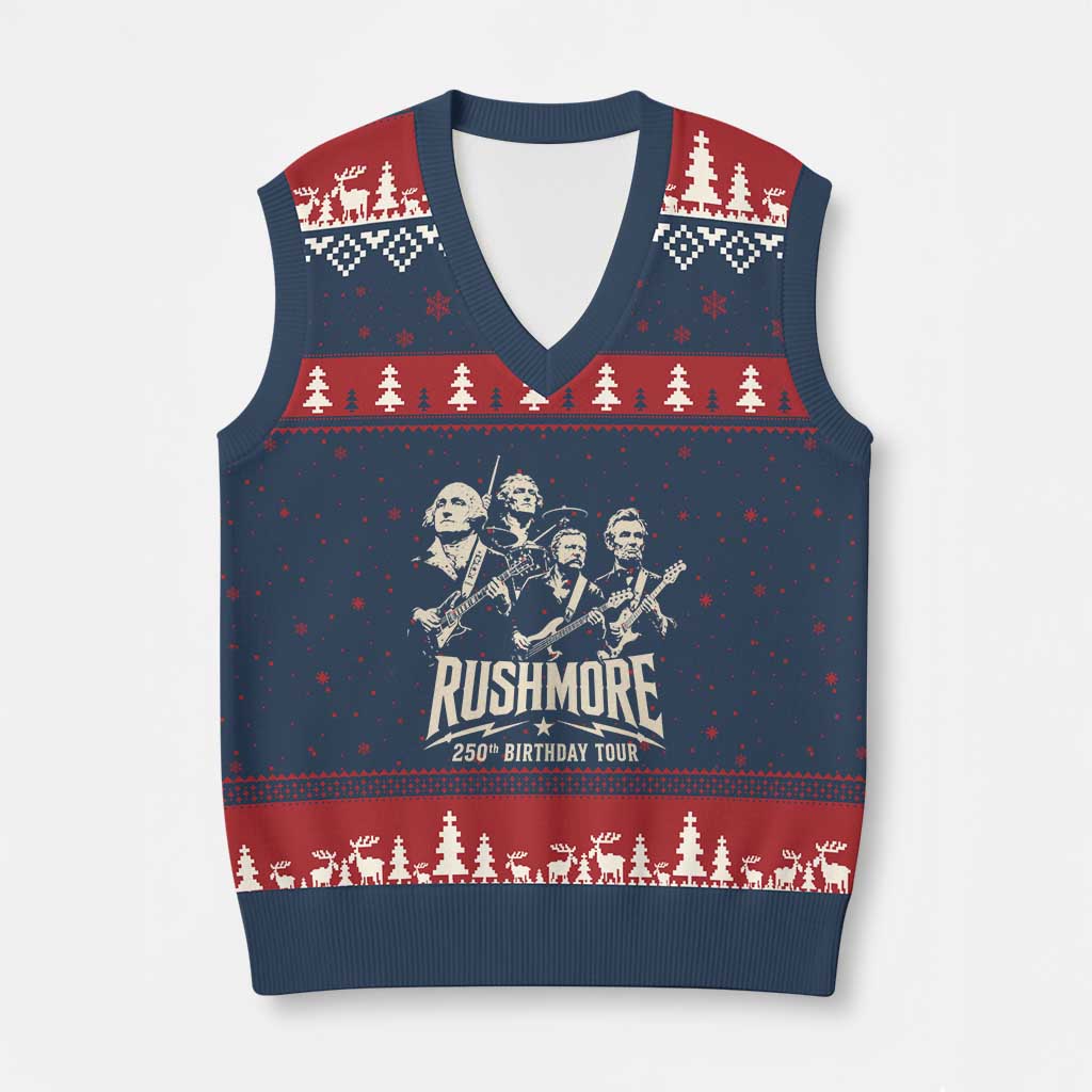 Rushmore 250th Birthday Tour Band V-Neck Knit Sweater Vest Presidents Rock Concert Historical Collages