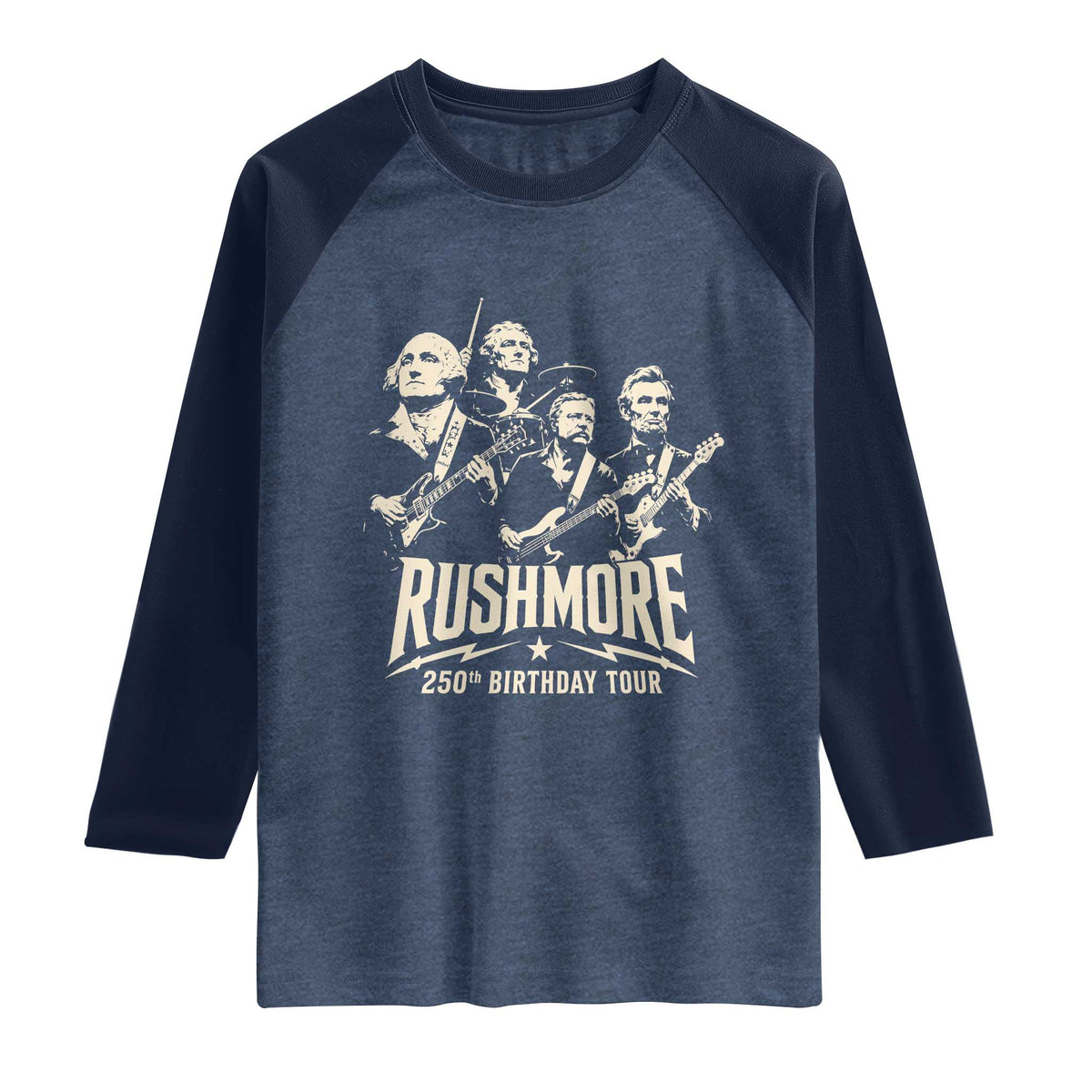 Rushmore 250th Birthday Tour Band Raglan Shirt Presidents Rock Concert Historical Collages