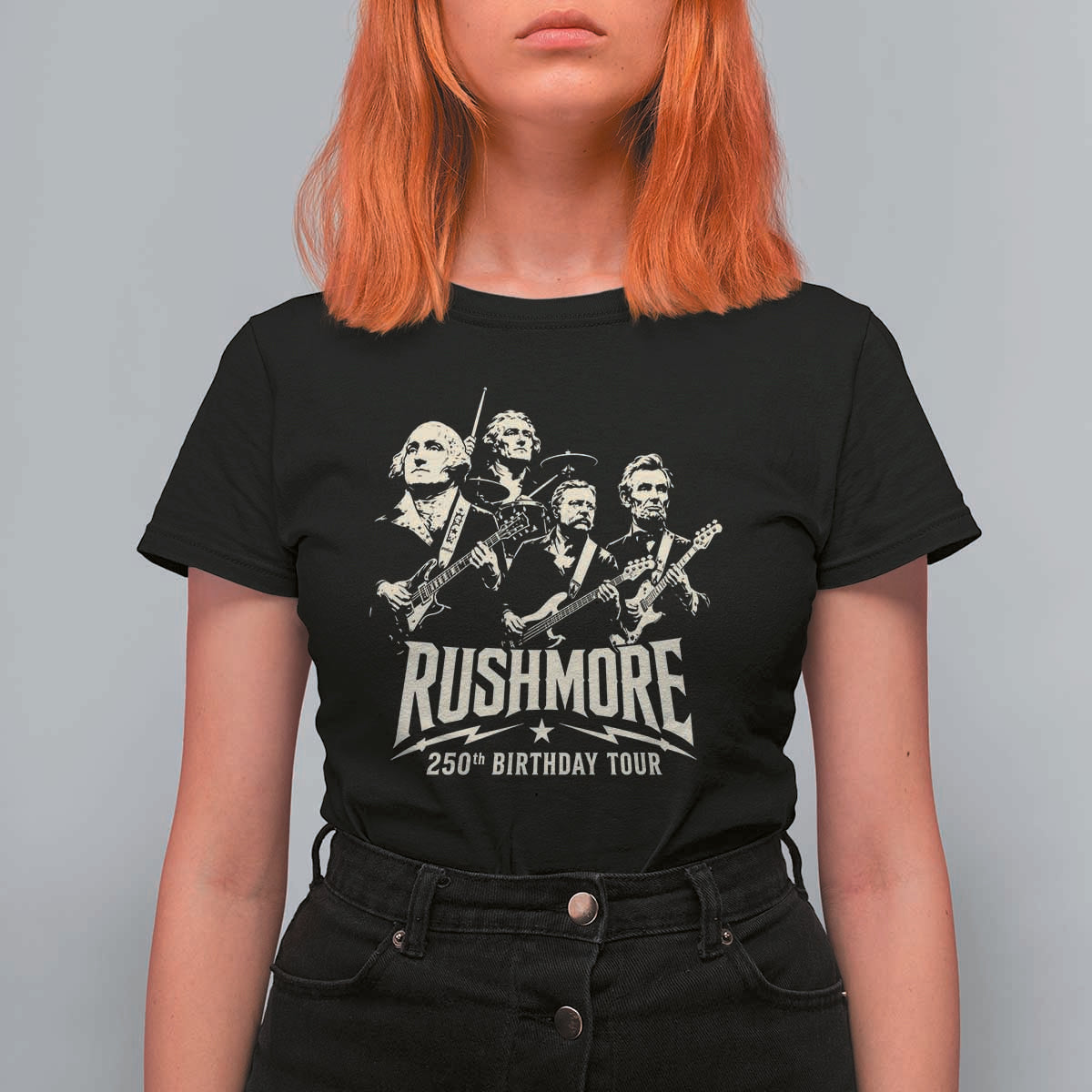Rushmore 250th Birthday Tour Band T Shirt For Women Presidents Rock Concert Historical Collages