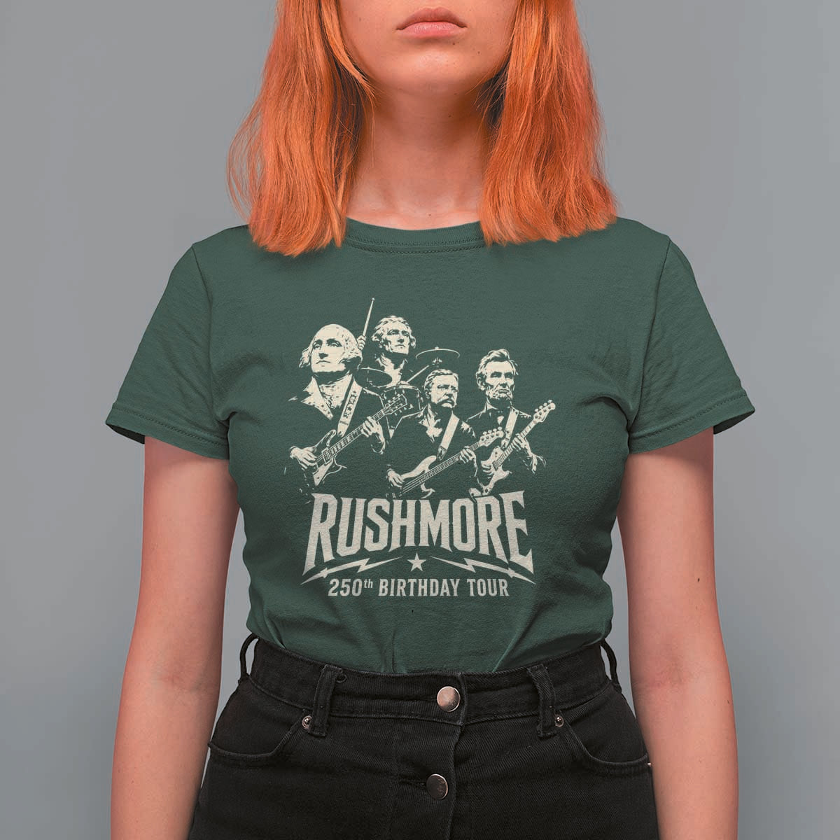 Rushmore 250th Birthday Tour Band T Shirt For Women Presidents Rock Concert Historical Collages