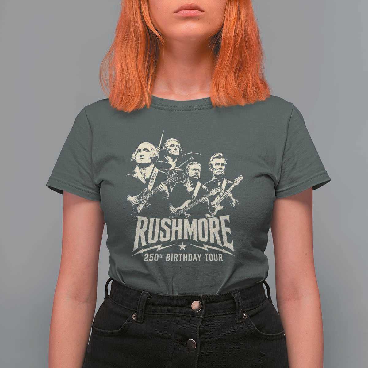 Rushmore 250th Birthday Tour Band T Shirt For Women Presidents Rock Concert Historical Collages