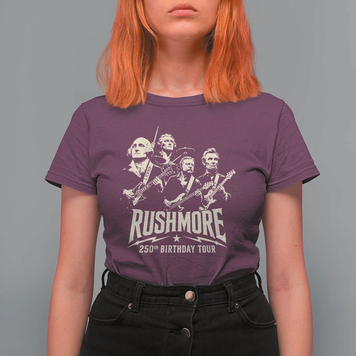 Rushmore 250th Birthday Tour Band T Shirt For Women Presidents Rock Concert Historical Collages