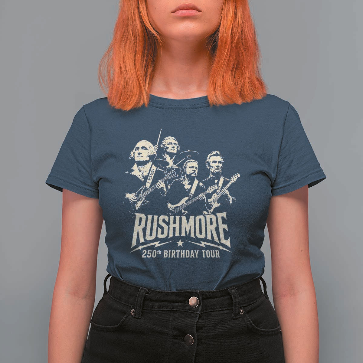 Rushmore 250th Birthday Tour Band T Shirt For Women Presidents Rock Concert Historical Collages
